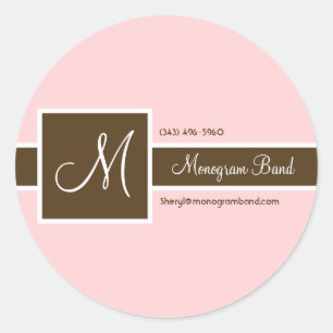 Monogramm-Band-Rosa u. Brown-Aufkleber Runder Aufkleber