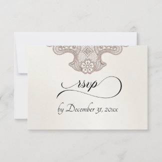 Monogramm, Band & Spitze - Creme RSVP Karte