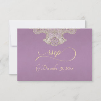 Monogramm, Band & Spitze - Lavendel RSVP Karte