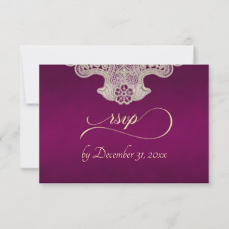 Monogramm, Band & Spitze - Pflaume RSVP Karte