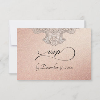 Monogramm, Band & Spitze - Roségold RSVP Karte