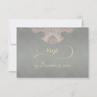 Monogramm, Band & Spitze - Salbei RSVP Karte