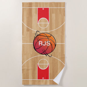 Monogramm-Basketball auf Basketballplatz Strandtuch