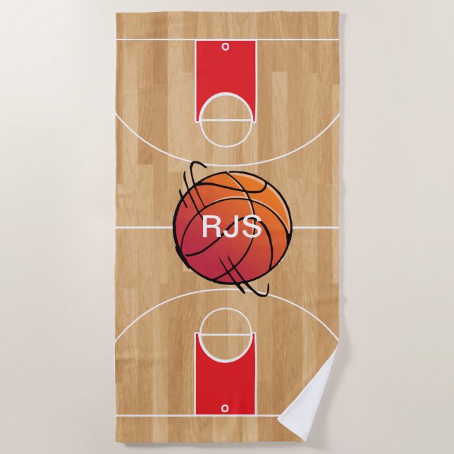 Monogramm-Basketball auf Basketballplatz Strandtuch (Vorderseite)