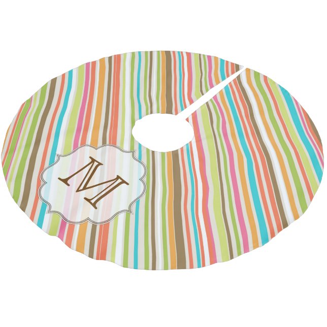 Monogramm-Baumkronen mit mehreren Streifen Polyester Weihnachtsbaumdecke (Schrägansicht)