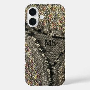 Monogramm bedruckte Leinen wirken blorgrau, pastel iPhone 16 Hülle
