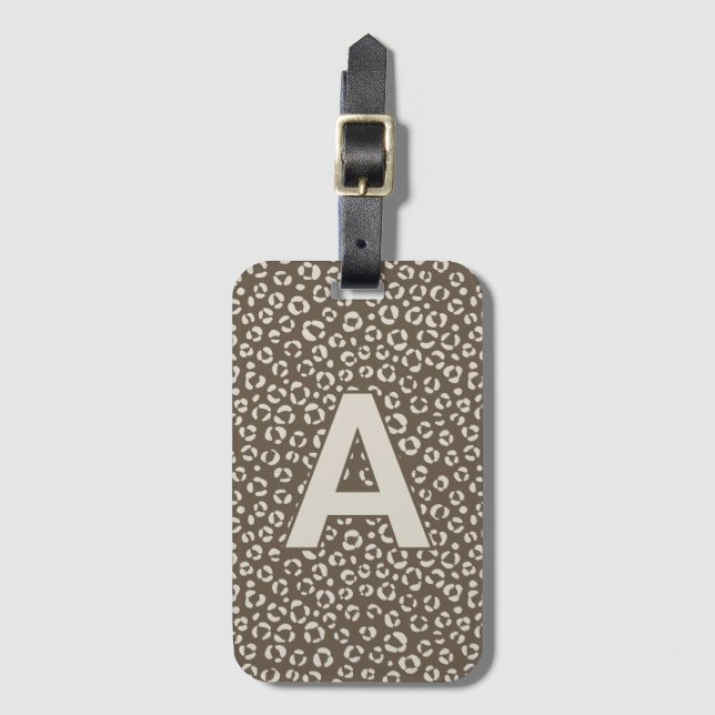Monogramm Bedruckter beiger Leopard Gepäckanhänger (Vorderseite Vertikal)