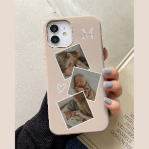 Monogramm Beige Benutzerdefiniert 3 Foto-Collage Case-Mate iPhone Hülle