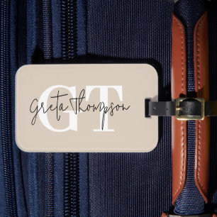 Monogramm Beige für schwarze und weiße Signaturen Gepäckanhänger