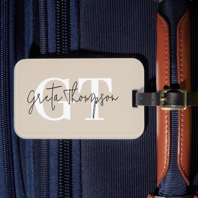 Monogramm Beige für schwarze und weiße Signaturen Gepäckanhänger (Vorderseite Insitu 4)