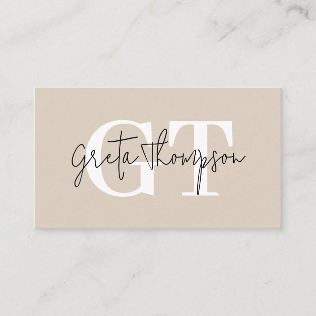Monogramm Beige für schwarze und weiße Signaturen Visitenkarte (Vorderseite)