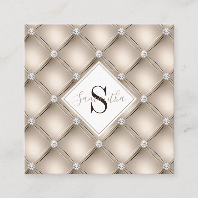 Monogramm Beige gepolstertes Musterhaar und Schmin Quadratische Visitenkarte (Vorderseite)