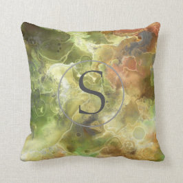 Monogramm-beige grünes Aquarell-Fall-Wurfs-Kissen Kissen