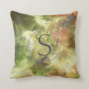 Monogramm-beige grünes Aquarell-Fall-Wurfs-Kissen Kissen