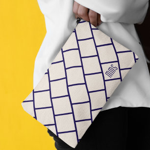 Monogramm Beige & Navyblau stilvolles Trellis-Must Zubehörtasche