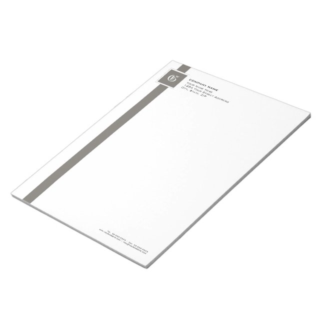 Monogramm beruflich, grau und weiß Streifen, 11 Zo Notizblock (angewinkelt)