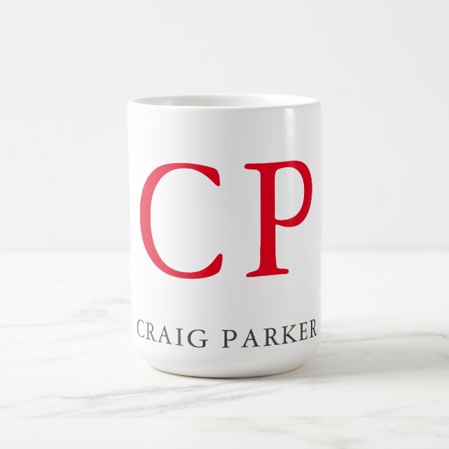 Monogramm Berufliche Schlichte Rot-Weiß-Initialen Kaffeetasse (Mittel)