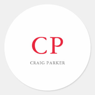 Monogramm Berufliche Schlichte Rot-Weiß-Initialen Runder Aufkleber