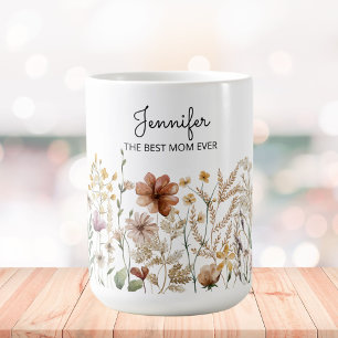 Monogramm Best Mom Watercolor-Wildblumen-Blumen-  Kaffeetasse