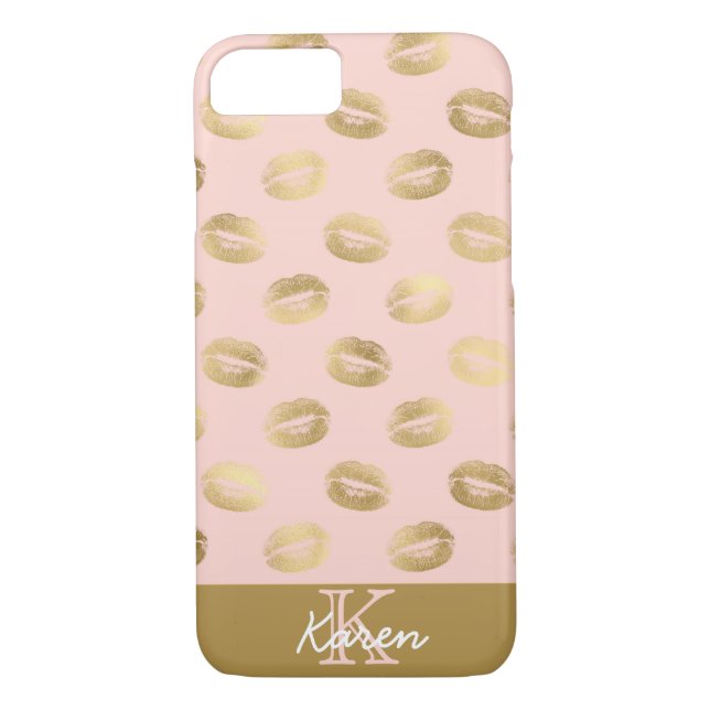 Monogramm-Bezeichnung für Rosa- und Goldlips Case-Mate iPhone Hülle (Rückseite)