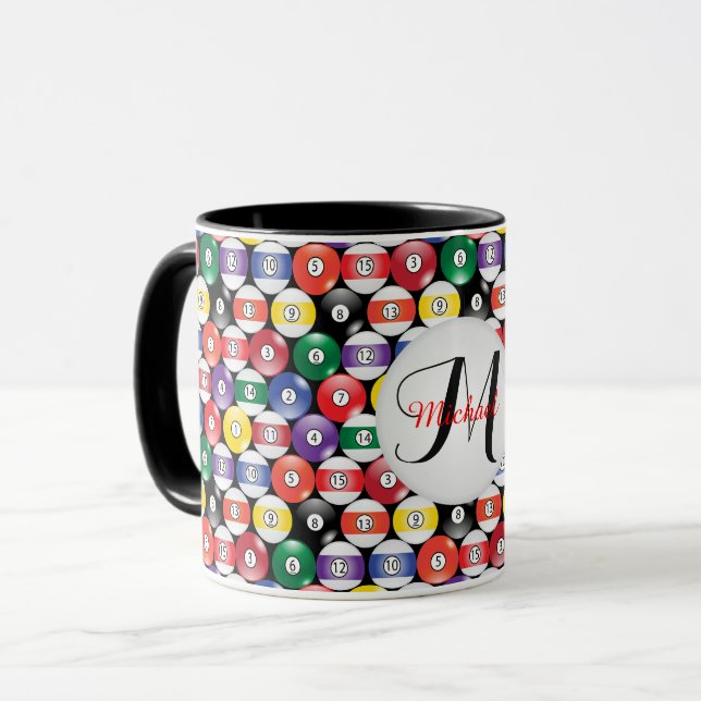 Monogramm-Billard-Ball-Muster Tasse (Vorderseite Links)