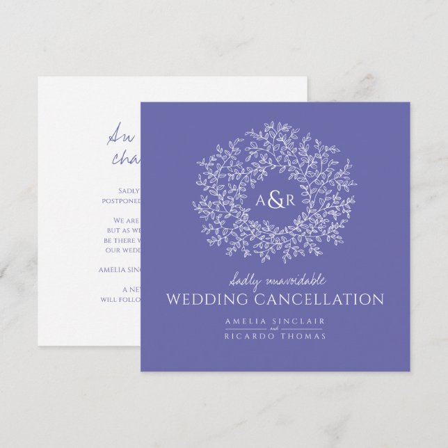 Monogramm Blätter Hochzeitstornierung Ankündigung (Vorne/Hinten)