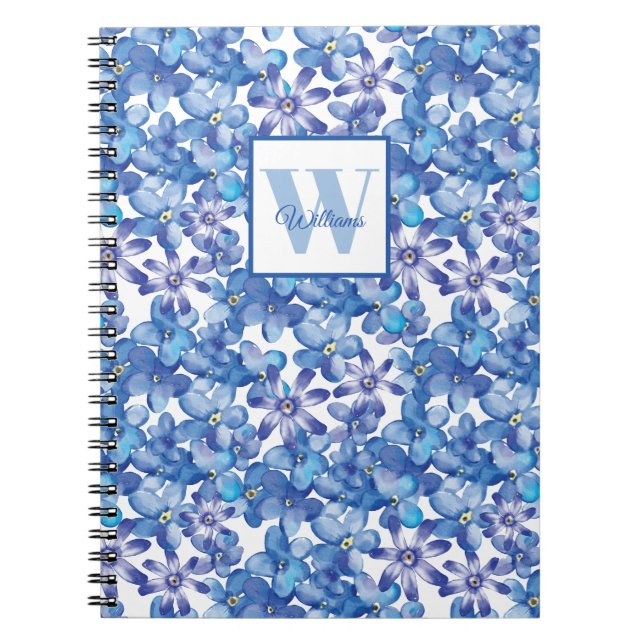 Monogramm Blau Blumenmuster  Notizblock (Vorderseite)