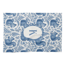 Monogramm Blau Chinoiserie Eichhörnchen Waldlandsc