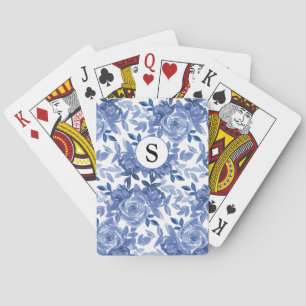 Monogramm Blau Floral Botanisch  Spielkarten