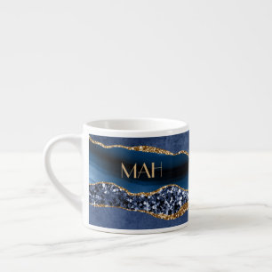 Monogramm Blau Gold Glitter Achat Marmor Espresso Espressotasse