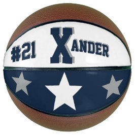 Monogramm Blau, Grau und Weiß Basketball
