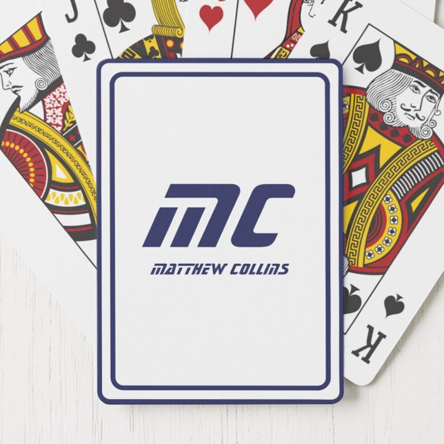 Monogramm Blau Minimalistischer Name Moderner Text Spielkarten (Monogram Blue Minimalist Name Modern Text Men's Poker Cards)