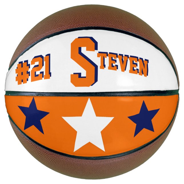 Monogramm Blau, Orange und Weiß Basketball (Vorderseite)