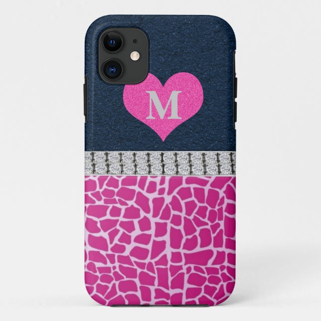 Monogramm, Blau, rosa Giraffendruck iPhone 5 Fall Case-Mate iPhone Hülle (Rückseite)