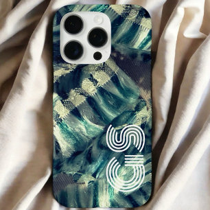 Monogramm Blau Türkis Creme Streifen nautisches ab iPhone 16 Pro Hülle