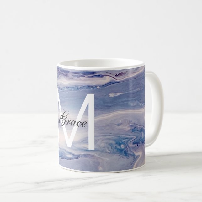 Monogramm Blau und weiß Kaffeetasse (VorderseiteRechts)