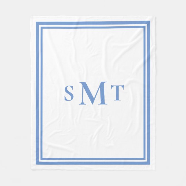 Monogramm Blau und Weiß mit drei Buchstaben Fleecedecke (Vorderseite)