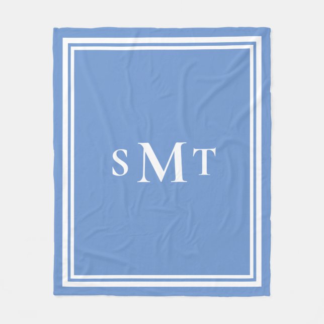 Monogramm Blau und Weiß mit drei Buchstaben Fleecedecke (Vorderseite)