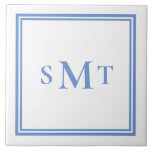 Monogramm Blau und Weiß mit drei Buchstaben Fliese<br><div class="desc">Erstellen Sie Ihre eigene blau-weiß drei Buchstaben monogramm dekorative Fliesen. Einfach mit individuellen Initialen in eleganter minimalistischer Typografie personalisieren.</div>