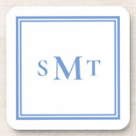 Monogramm Blau und Weiß mit drei Buchstaben Getränkeuntersetzer<br><div class="desc">Erstellen Sie Ihre eigenen blauen und weißen Untersetzer mit drei Buchstaben. Einfach mit individuellen Initialen in eleganter minimalistischer Typografie personalisieren.</div>