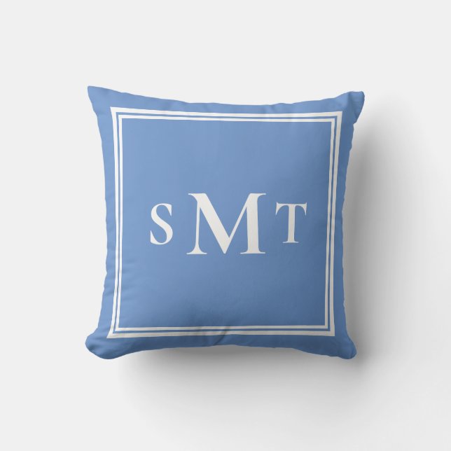 Monogramm Blau und Weiß mit drei Buchstaben Kissen (Vorderseite)