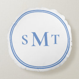 Monogramm Blau und Weiß mit drei Buchstaben Rundes Kissen
