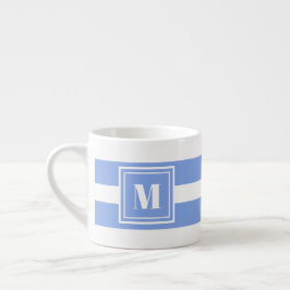 Monogramm Blau und Weiß Streifen Espressotasse