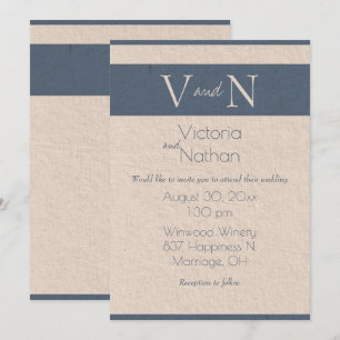 Monogramm Blau Vintage-Papier Moderne Hochzeit Einladung