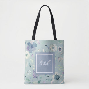 Monogramm Blau-Violett Aquarell Blumenmuster Tasche