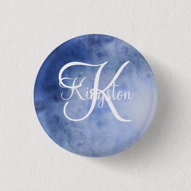 Monogramm Blau-Weiß-Aquarell Button (Vorderseite)