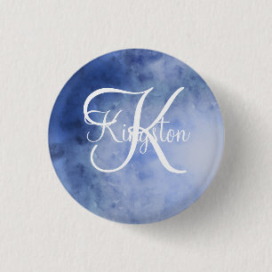 Monogramm Blau-Weiß-Aquarell Button