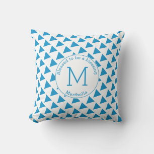 Monogramm Blau weiß für geometrische Dreiecke Kissen