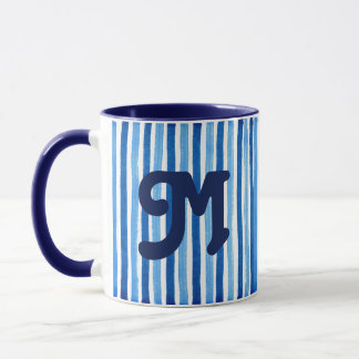 Monogramm, blau-weiß gestreift tasse