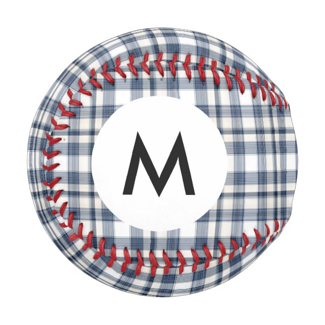 Monogramm Blau Weiß Kariert 1 Baseball (Vorderseite Links)
